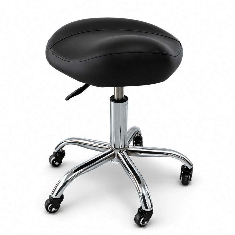 Taburete-ergonomico-negro-cromado-vista-lateral-54.45 Taburete ergonomico negro cromado vista lateral - Image 1