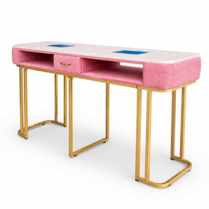 mesa-manicura-doble-rosa-dorado.jpg Mesa manicura doble rosa dorado - Image 1